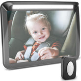 Zacro LED Baby Car Mirror Black – 3 Brightness, 360° Rotatable, Remote-Controlled